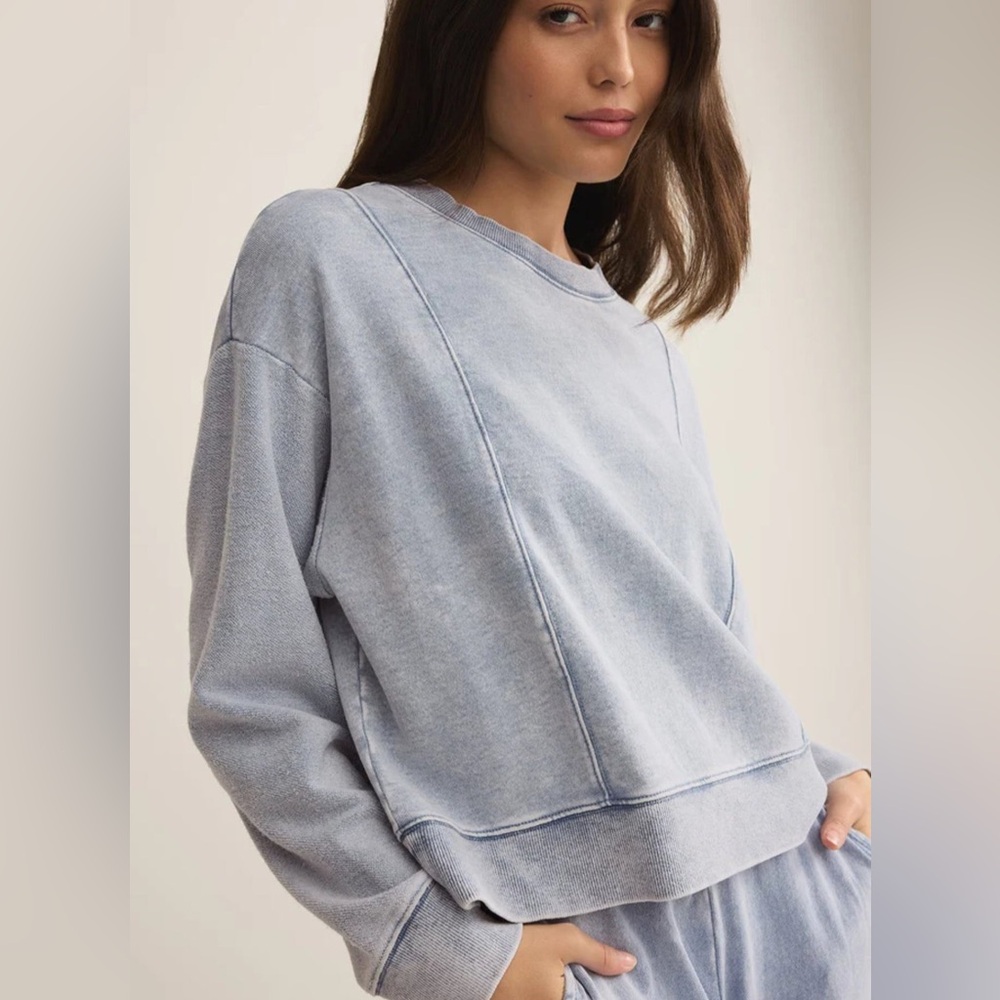 Z Supply LAX Knit Denim Sweatshirt - Washed Indigo, Vintage Vibe!